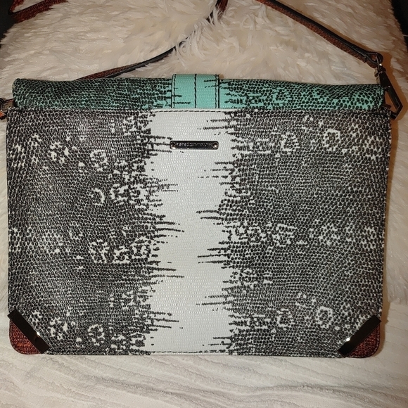 Rebecca Minkoff Adjustable Strap multicolored purse W turn Closure 11x8.5 - Picture 3 of 14